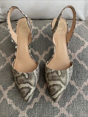 NWT Vince Camuto Leather Heeled Slingback in Snake Print w/ Gold Specks Size 8.5